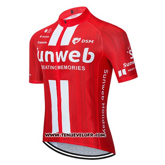 2020 Maillot Ciclismo Sunweb Rouge Blanc Manches Courtes et Cuissard